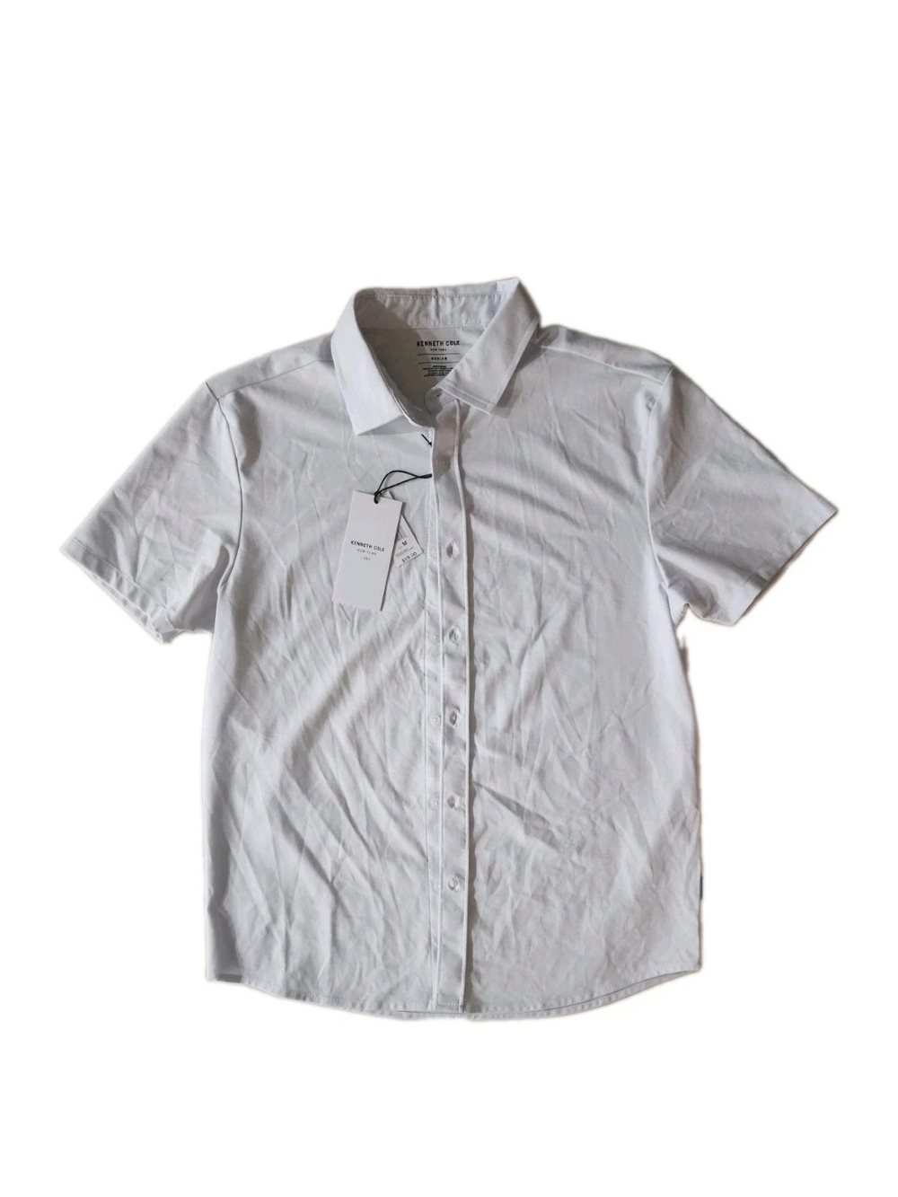 Kenneth Cole White Short Sleeve Button-Down Shirt Size Medium